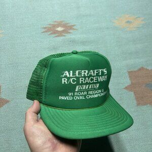 Vintage trucker hat mesh cap Alcraft’s R/C raceway Parma Michigan green racing